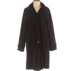 Jones New York VTG insulated hooded Velvet Trimmed trench coat Black Sz Small